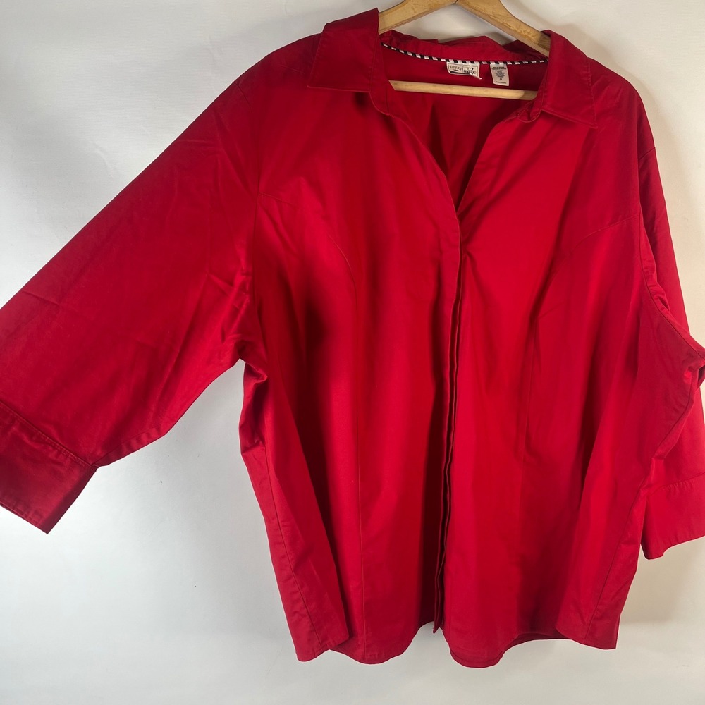 Riders by Lee Indigo Button Down Shirt Womens 4X Red 3/4 Sleeve Easy Care Career - Picture 3 of 8